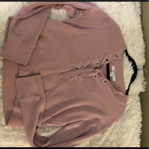 Pink lace up sweater